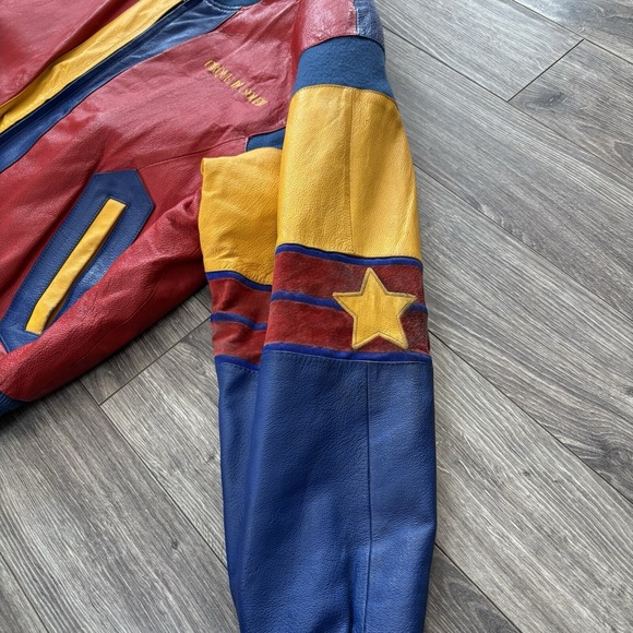 Vintage Cirque du Soleil Color Block Leather Coat Jacket Circa‎ 1993 Size Large - Picture 4 of 16